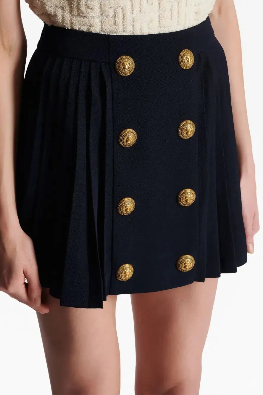 Megumi Gold Button Pleated Mini Skirt Avalabel
