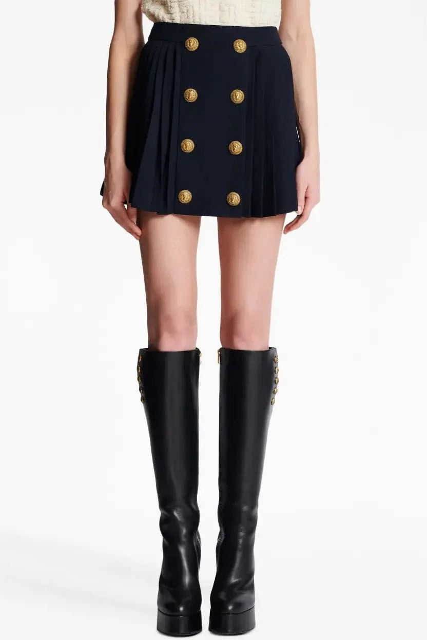 Megumi Gold Button Pleated Mini Skirt Avalabel