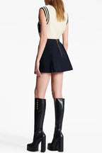 Megumi Gold Button Pleated Mini Skirt Avalabel
