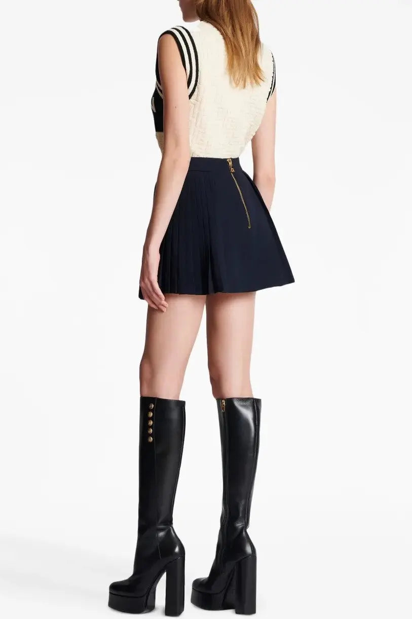 Megumi Gold Button Pleated Mini Skirt Avalabel