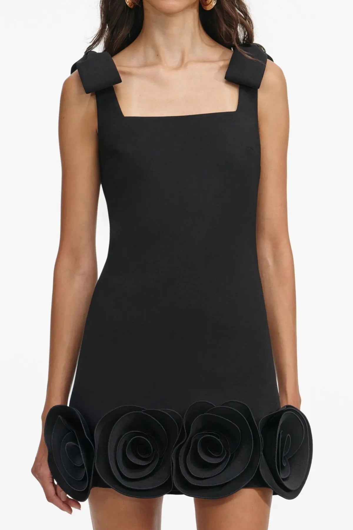 Miamor Floral Appliqué Mini Dress - Black Avalabel