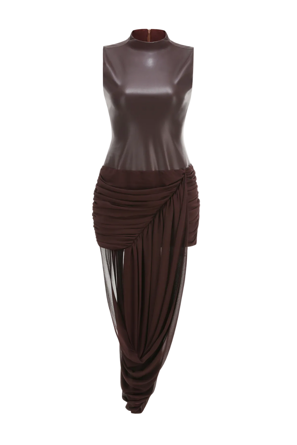 Mildre Asymmetric Draped Sleeveless Midi Dress Avalabel