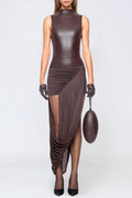 Mildre Asymmetric Draped Sleeveless Midi Dress Avalabel