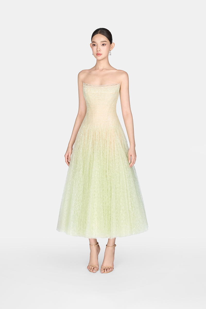 MINT DRAPED LACE MIDI DRESS Avalabel