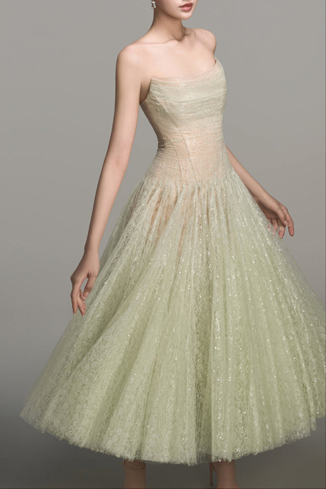 MINT DRAPED LACE MIDI DRESS Avalabel