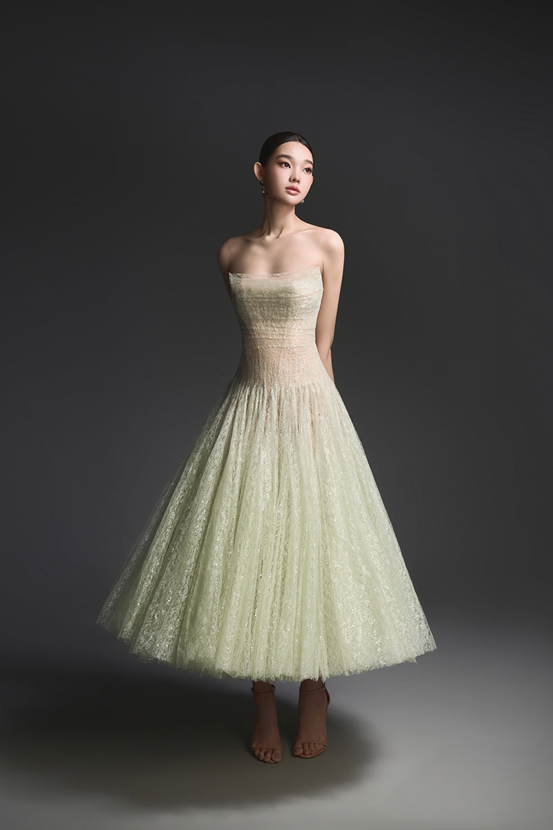 MINT DRAPED LACE MIDI DRESS Avalabel