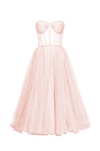 Misty Rose Strapless Puffy Midi Tulle Dress Avalabel