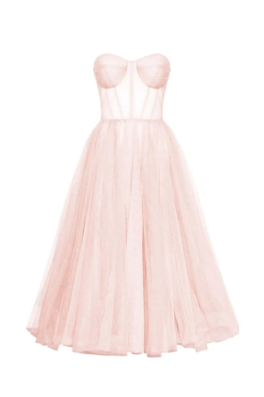 Misty Rose Strapless Puffy Midi Tulle Dress Avalabel