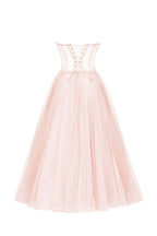 Misty Rose Strapless Puffy Midi Tulle Dress Avalabel
