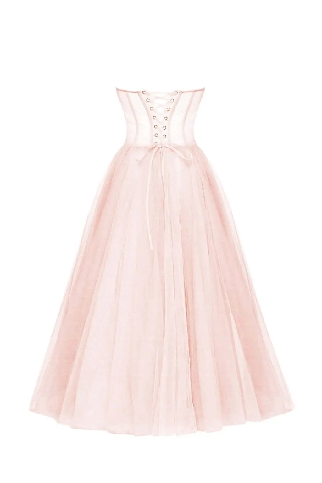 Misty Rose Strapless Puffy Midi Tulle Dress Avalabel