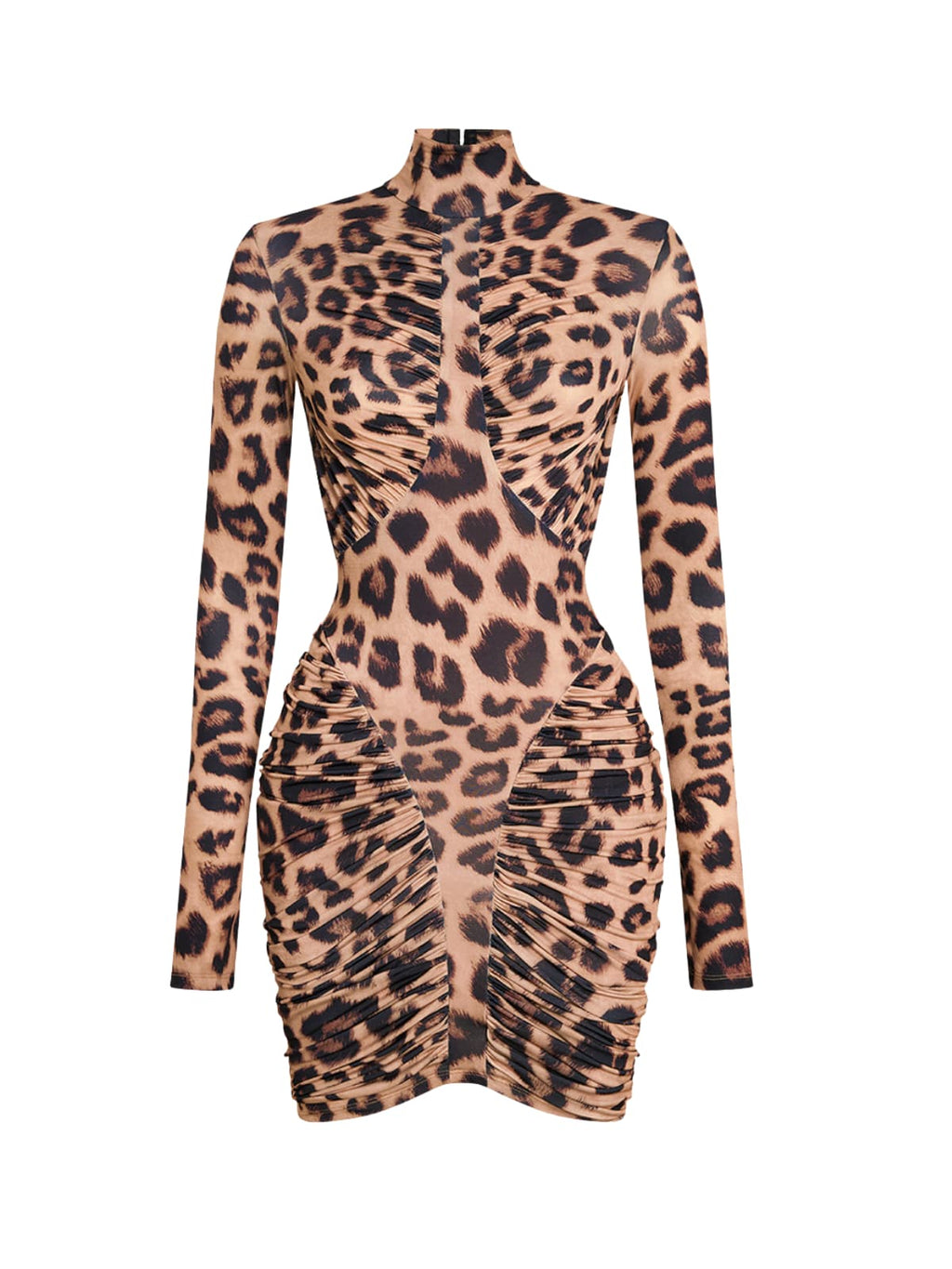 Sabrina Backless Ruched Bodycon Mini Dress In Leopard Avalabel