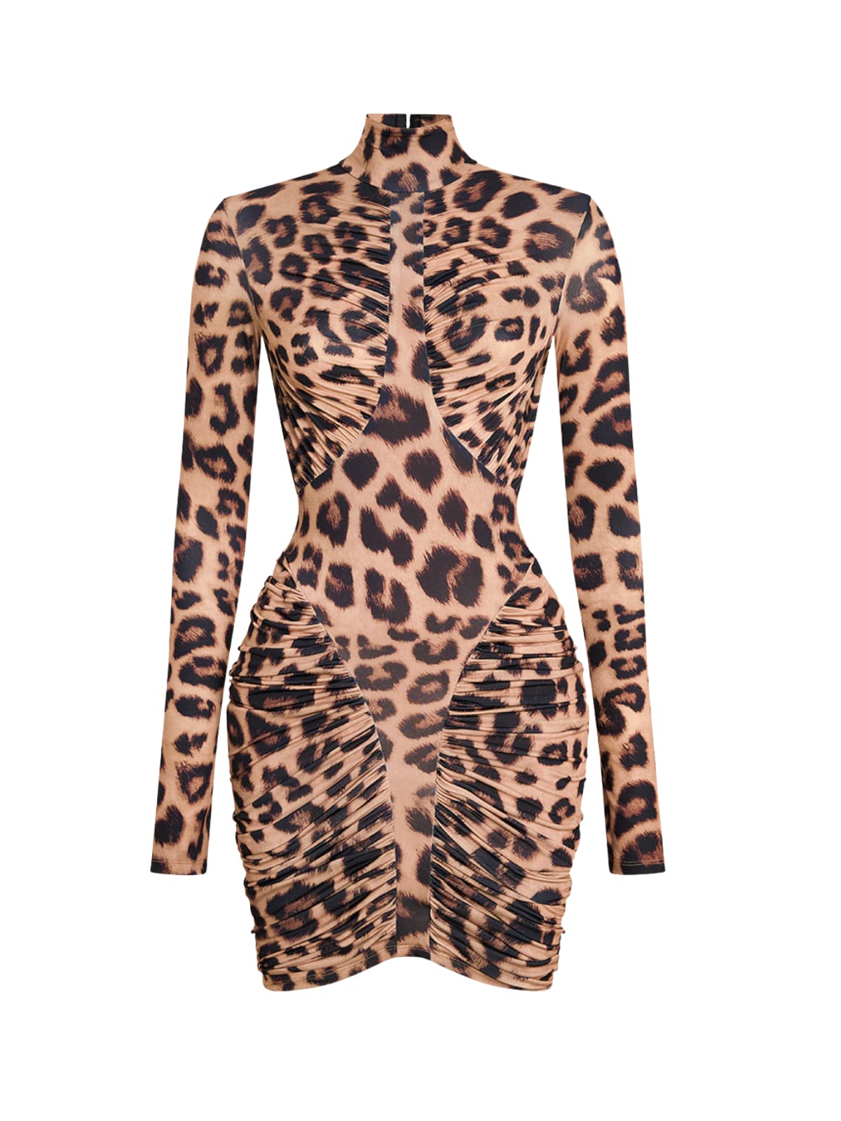 Sabrina Backless Ruched Bodycon Mini Dress In Leopard Avalabel