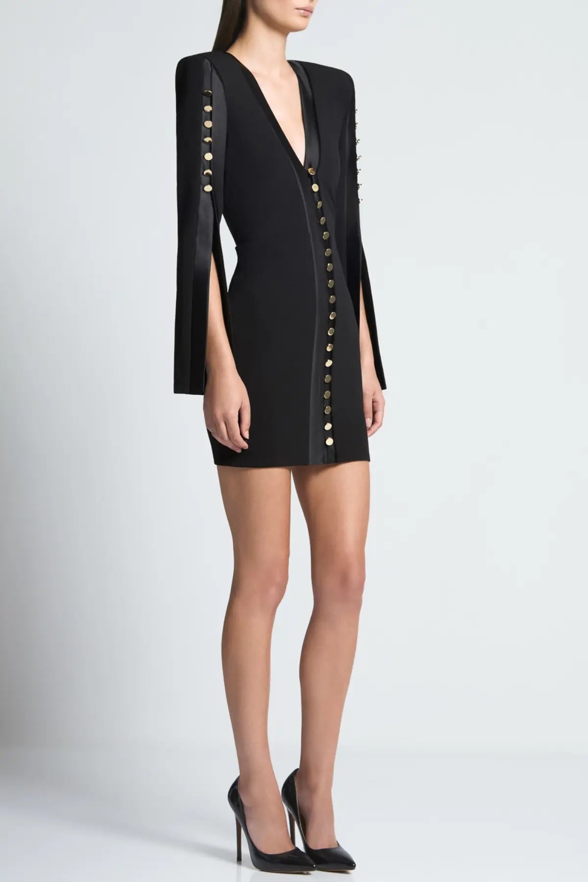 Moises Buttoned Split Sleeve Mini Dress Avalabel