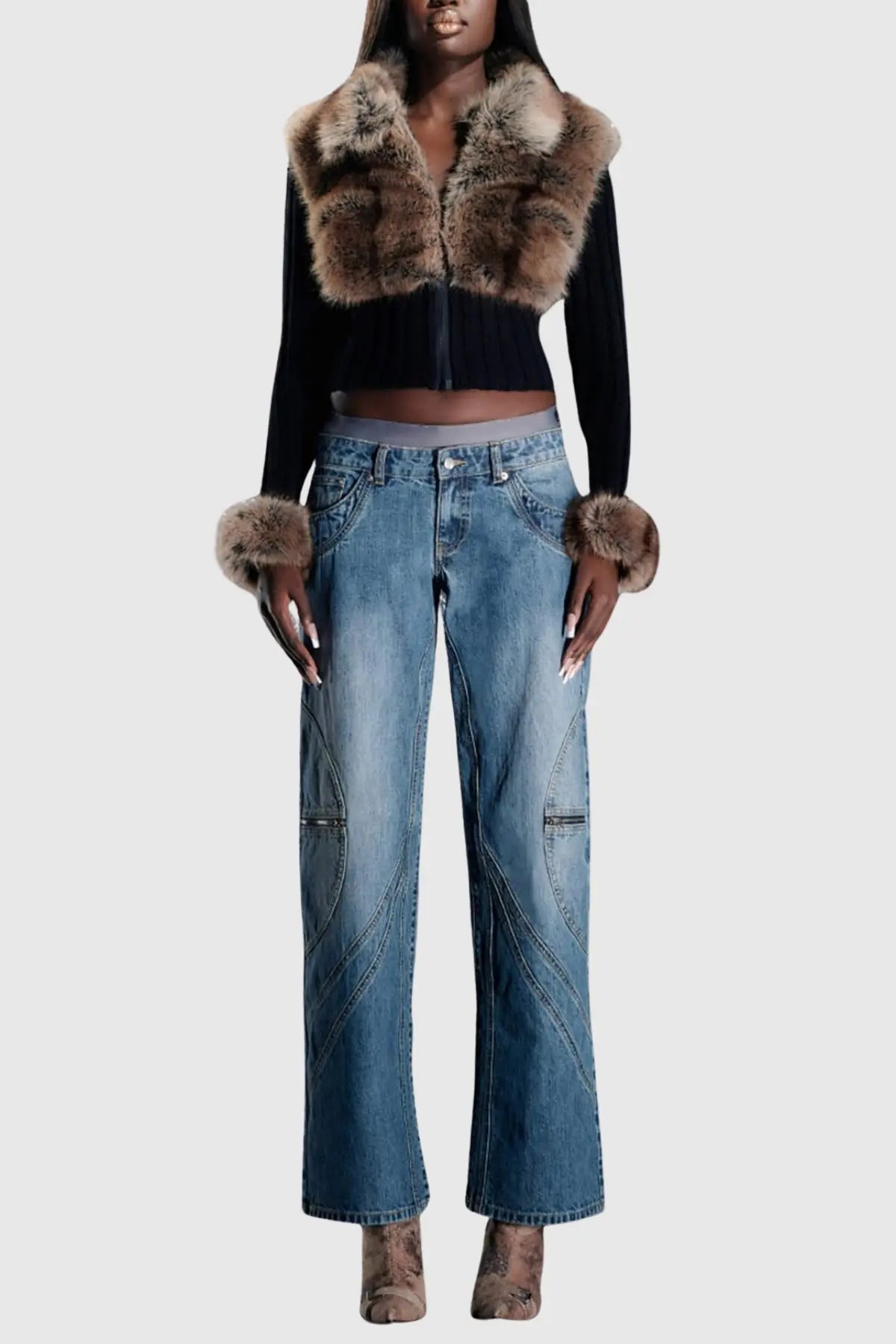 geraldine Faux Fur Knit Coat Avalabel
