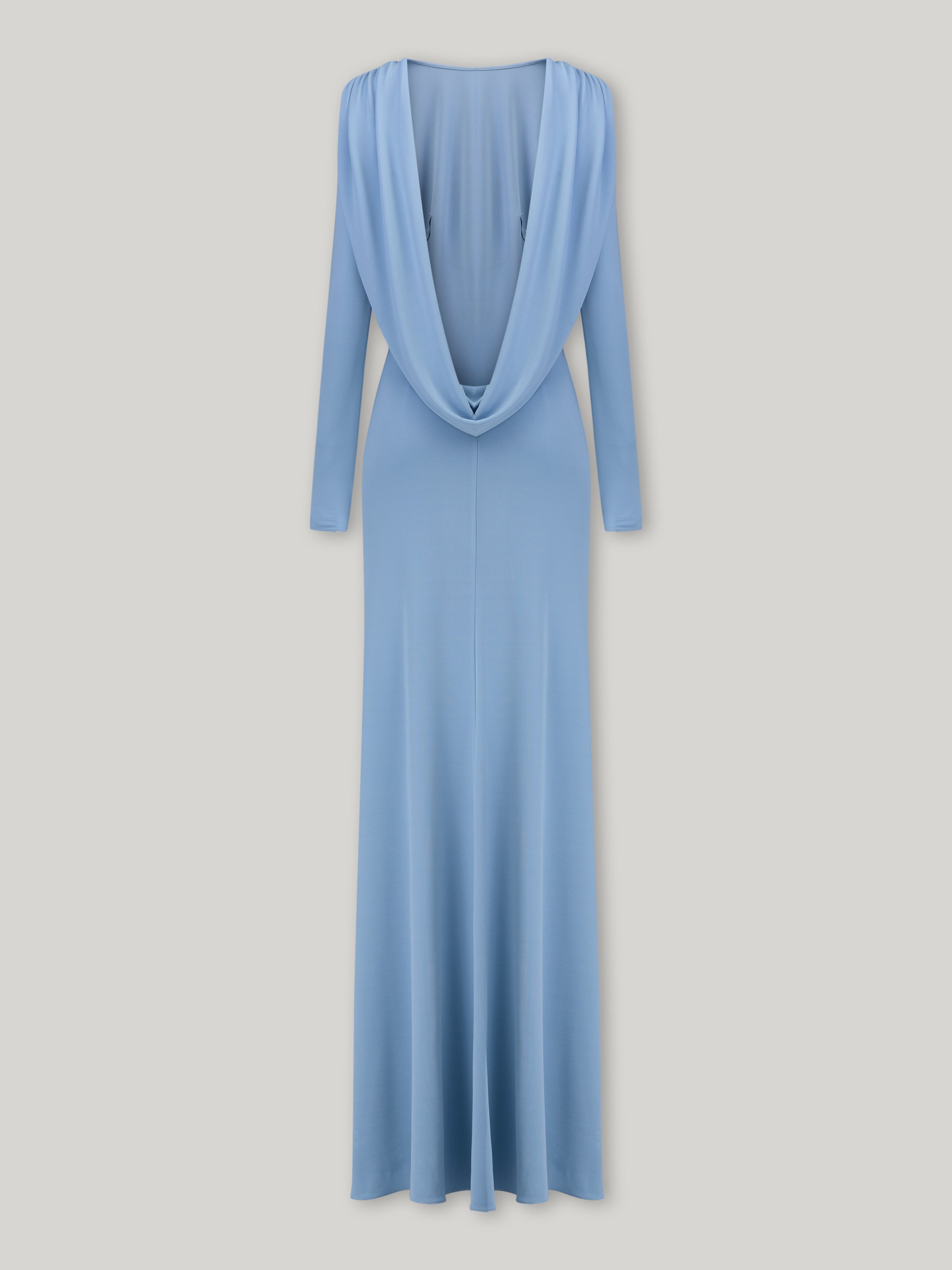 vicky Knitted long sleeves backless bodycon maxi dress in blue Avalabel