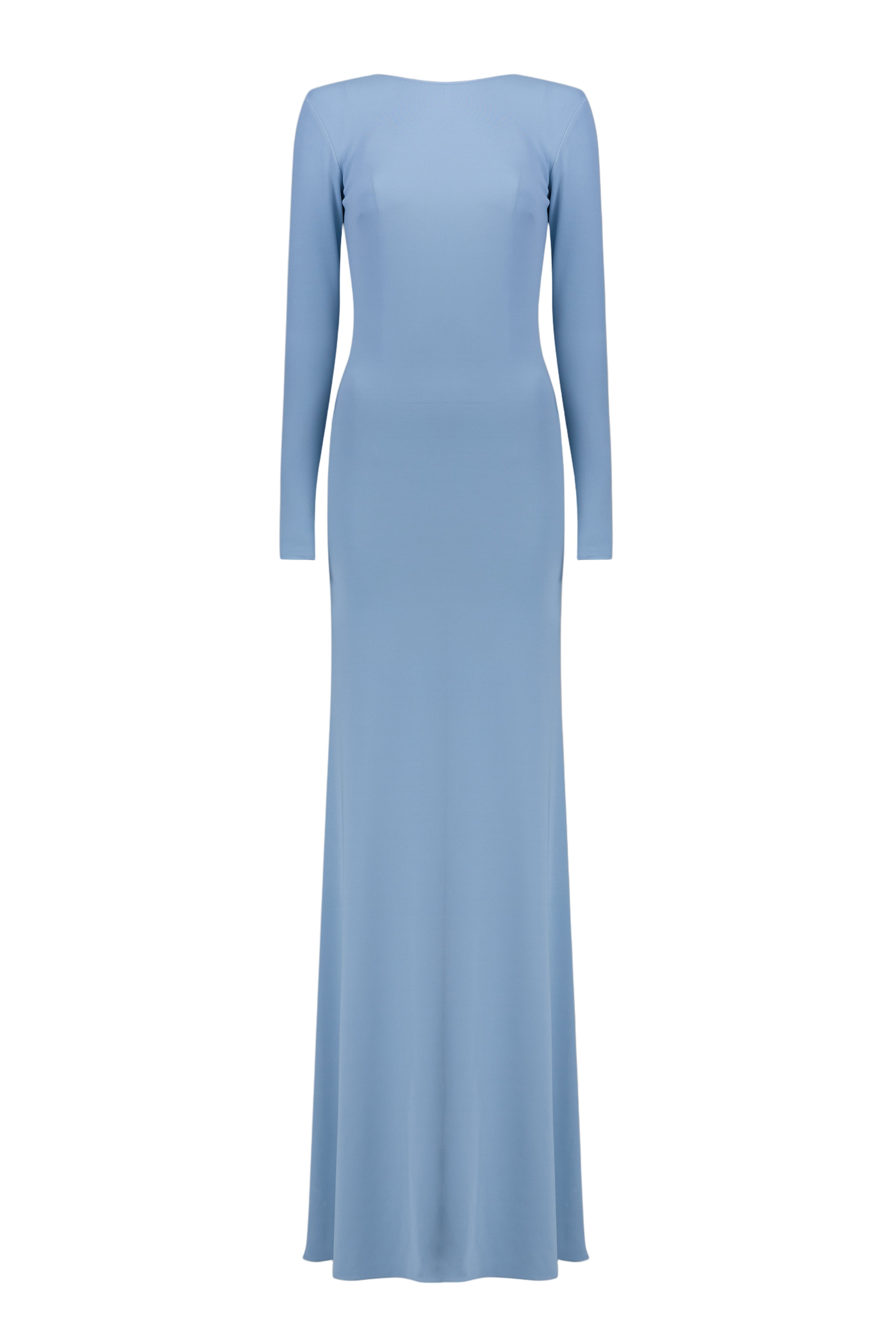 vicky Knitted long sleeves backless bodycon maxi dress in blue Avalabel