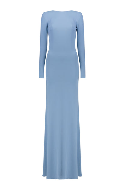 vicky Knitted long sleeves backless bodycon maxi dress in blue