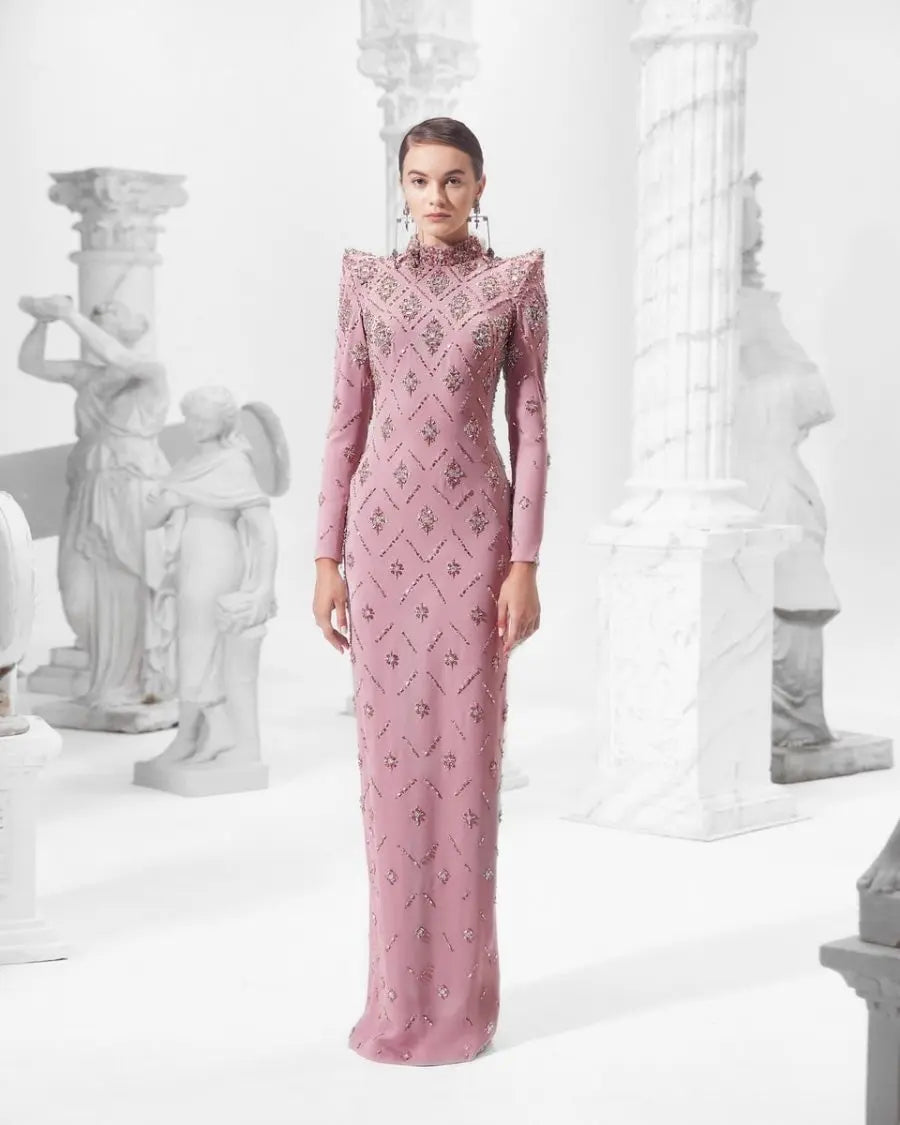 katherine pink Straight Cut diamond maxi Dress Avalabel
