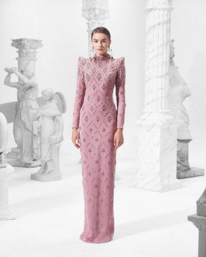 katherine pink Straight Cut diamond maxi Dress