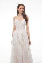 Nadir White Pleated Lace Maxi Dress Avalabel