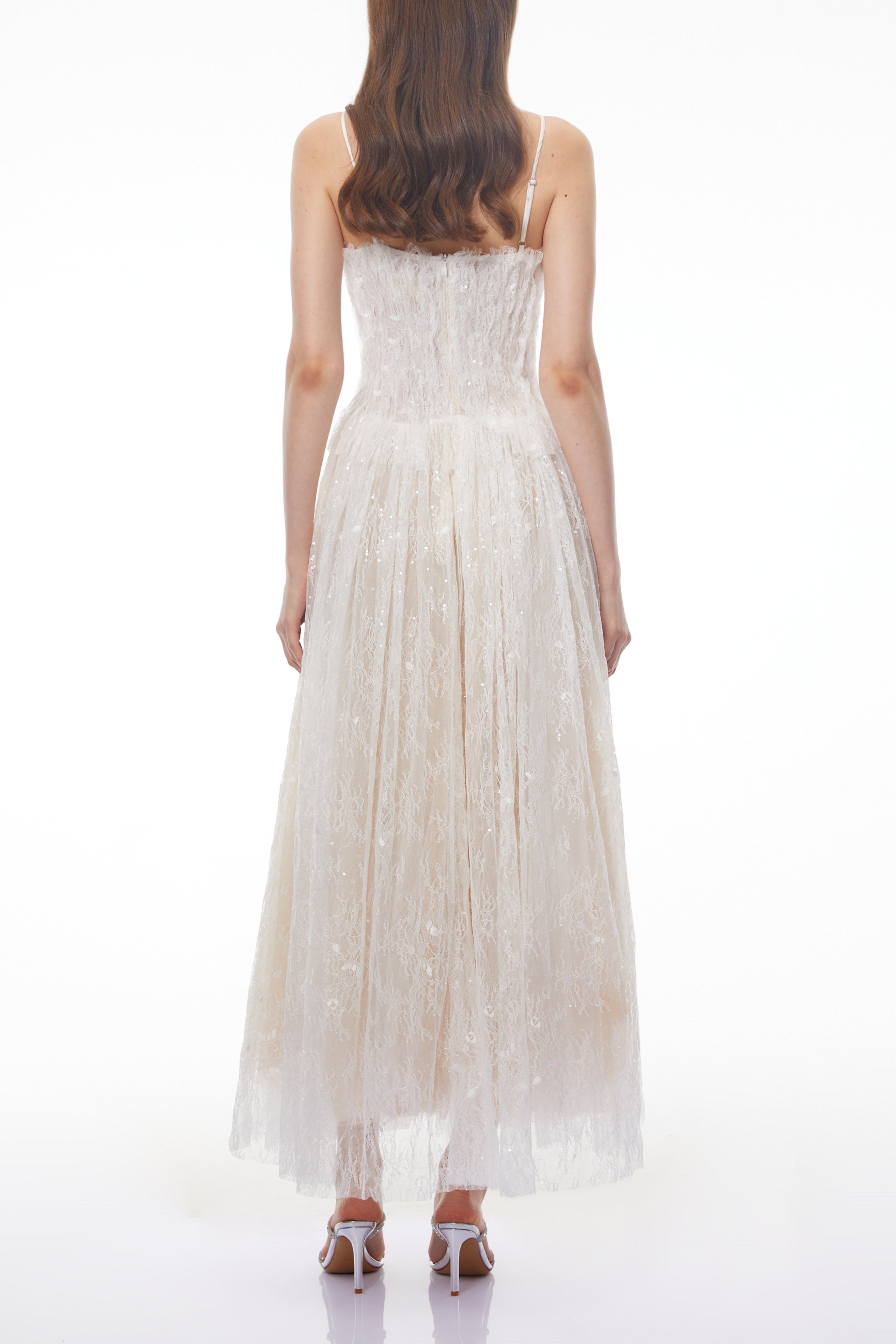 Nadir White Pleated Lace Maxi Dress Avalabel