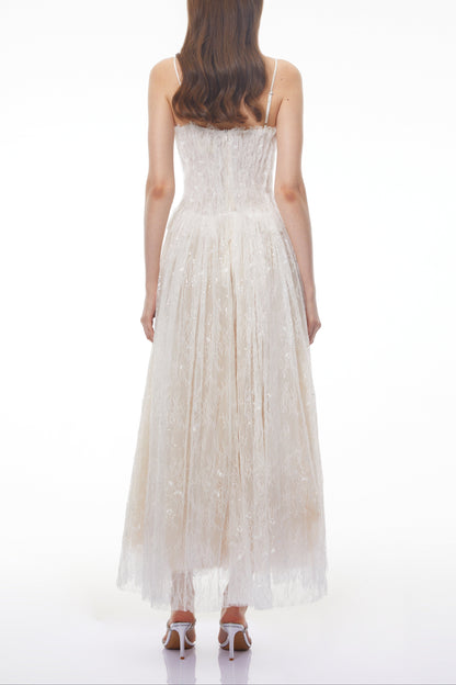 Nadir White Pleated Lace Maxi Dress