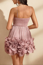 Naiya Spaghetti Flower Ruffle Mini Dress In Pink Avalabel