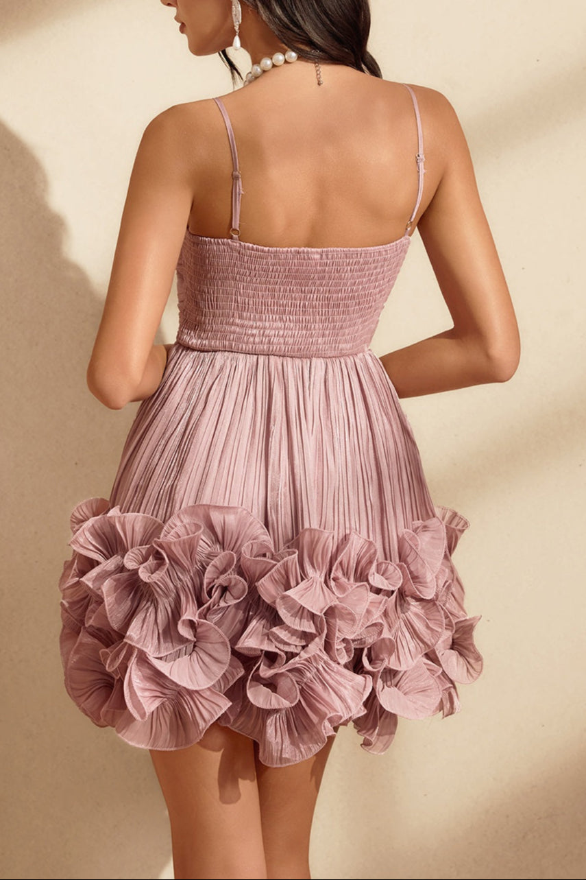 Naiya Spaghetti Flower Ruffle Mini Dress In Pink Avalabel