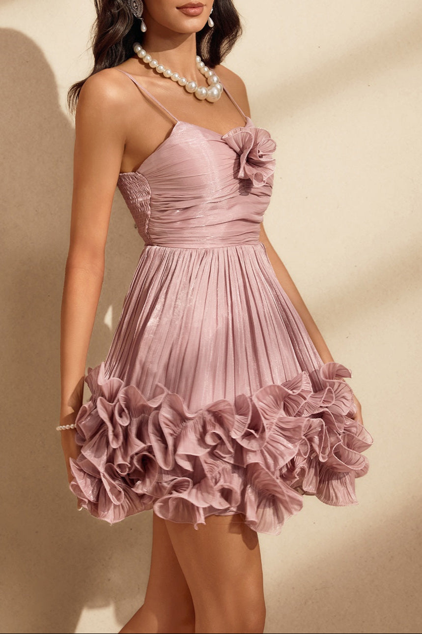 Naiya Spaghetti Flower Ruffle Mini Dress In Pink Avalabel