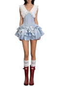 Nalaya Bow Stripe Puffy Mini Dress - Blue Avalabel