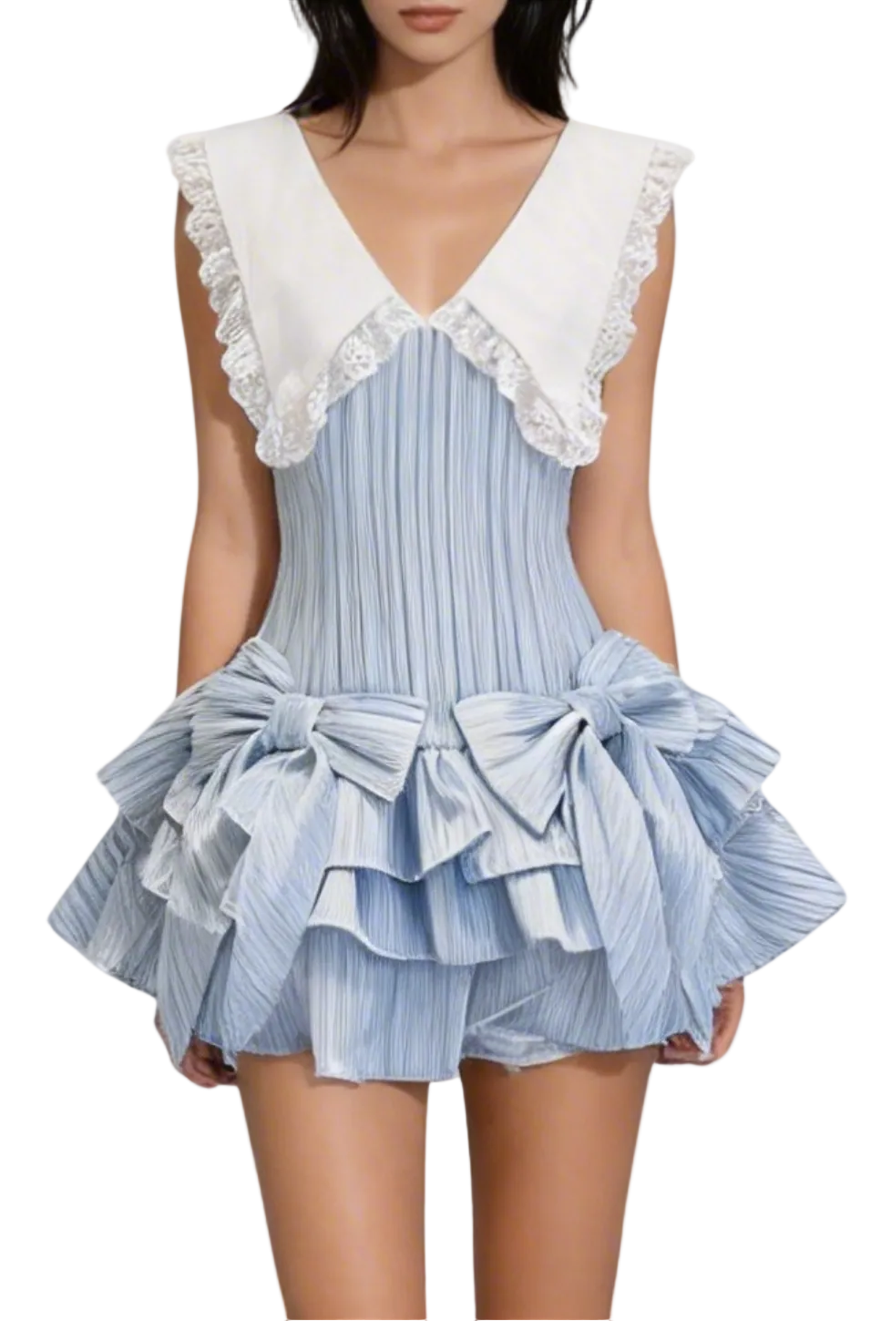 Nalaya Bow Stripe Puffy Mini Dress - Blue Avalabel
