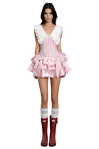 Nalaya Bow Stripe Puffy Mini Dress - Pink Avalabel