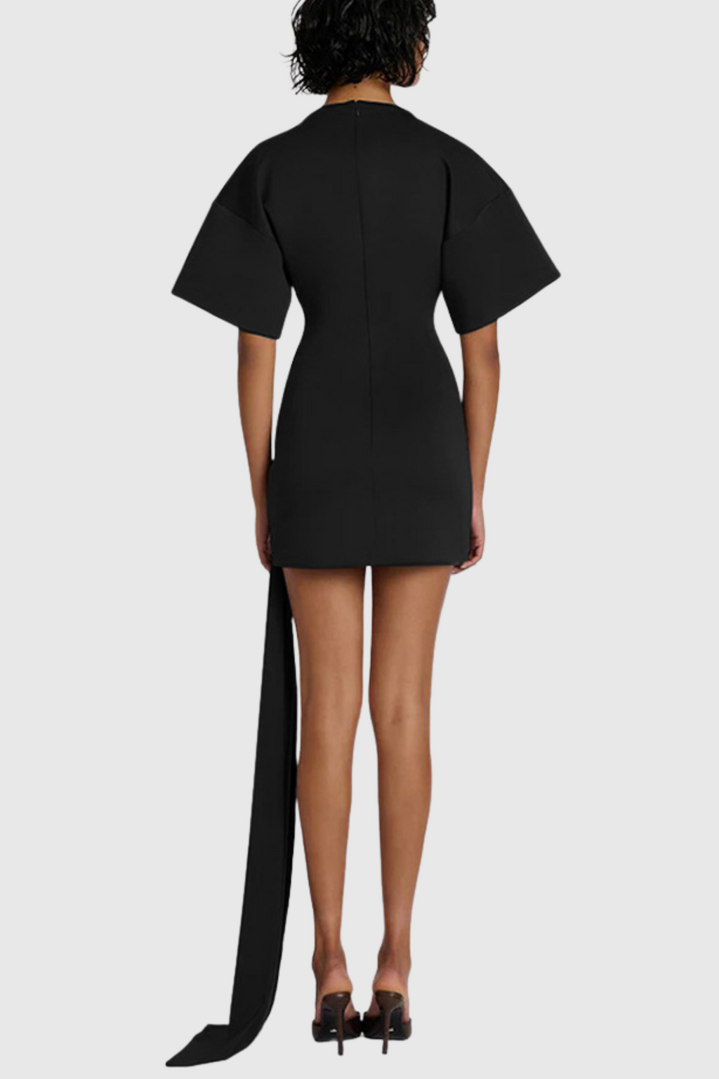 Draped Embellished Mini Dress - Black Avalabel