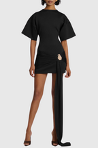 Draped Embellished Mini Dress - Black Avalabel