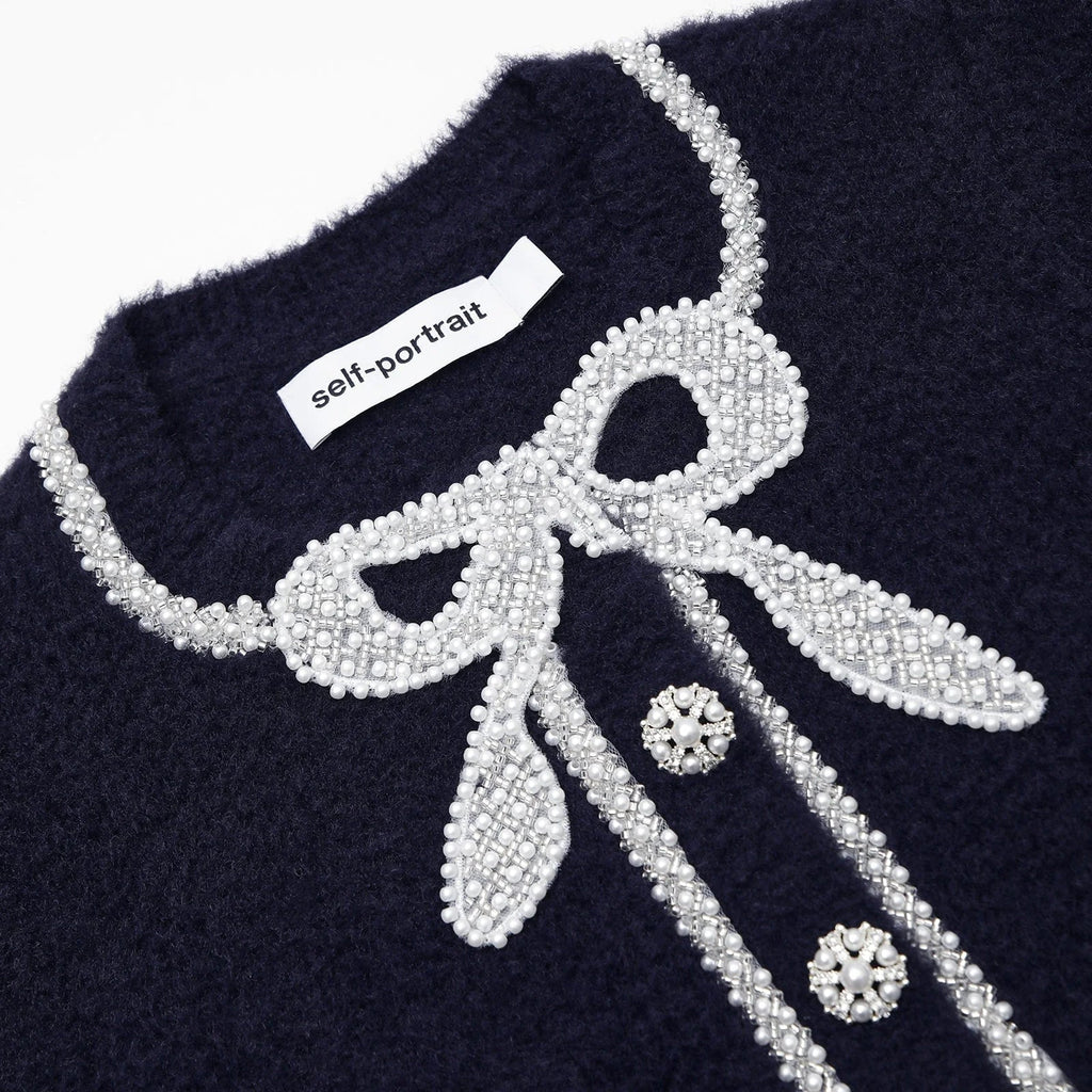 NAVY SOFT KNIT BOW CARDIGAN Avalabel