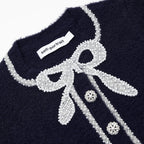 NAVY SOFT KNIT BOW CARDIGAN Avalabel