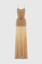 Neraos Draped Ruched Maxi Dress - Beige Avalabel