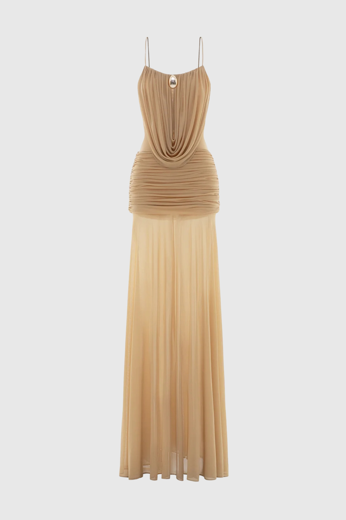 Neraos Draped Ruched Maxi Dress - Beige Avalabel