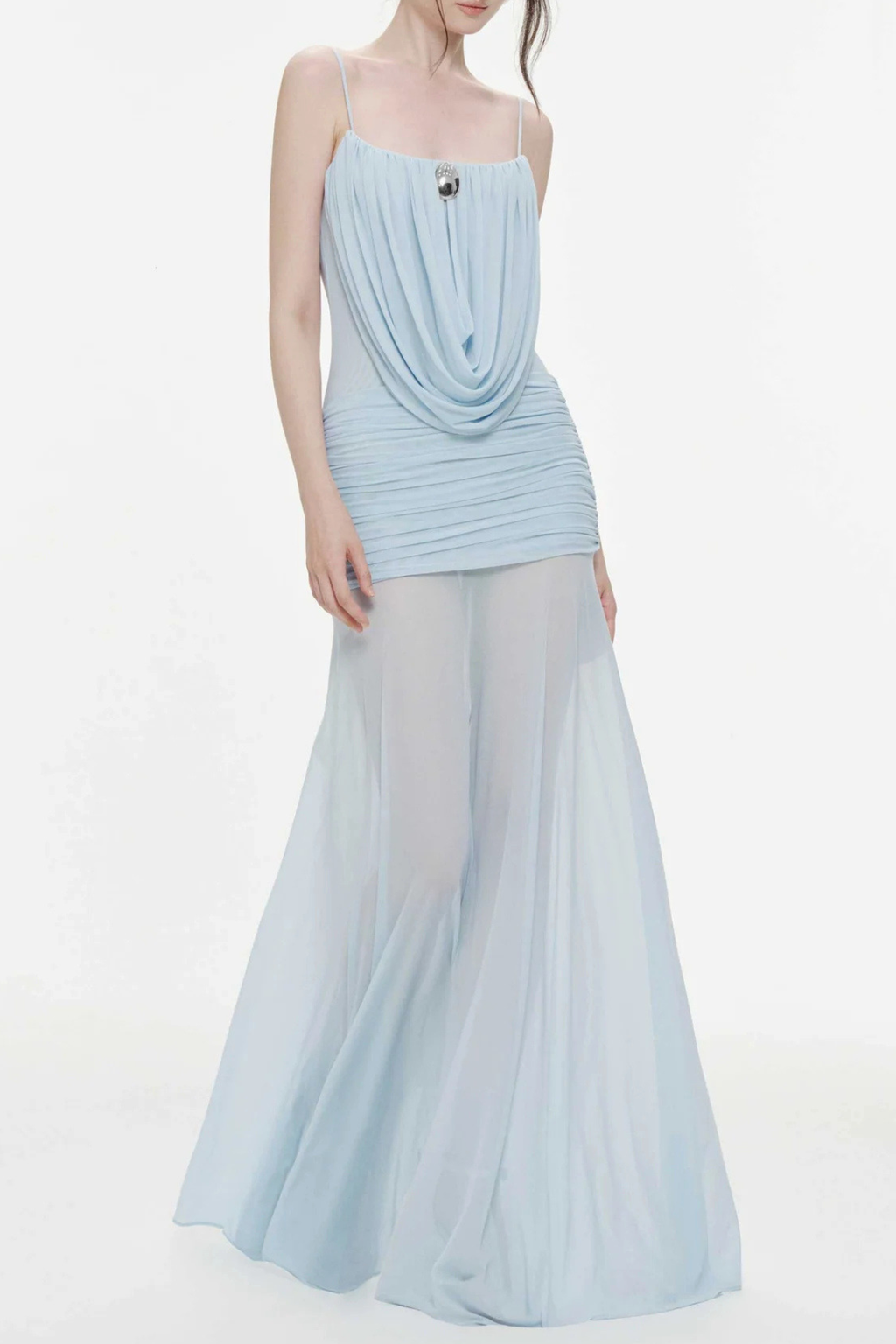 Neraos Draped Ruched Maxi Dress - Blue Avalabel