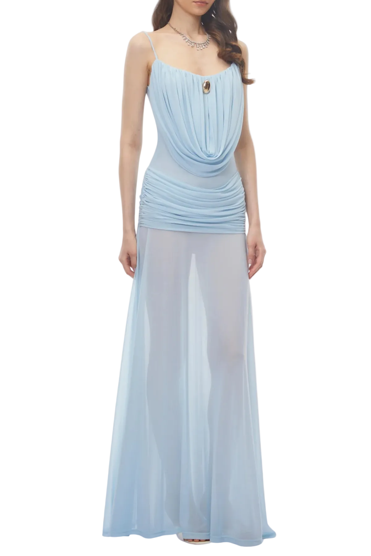 Neraos Draped Ruched Maxi Dress - Blue Avalabel