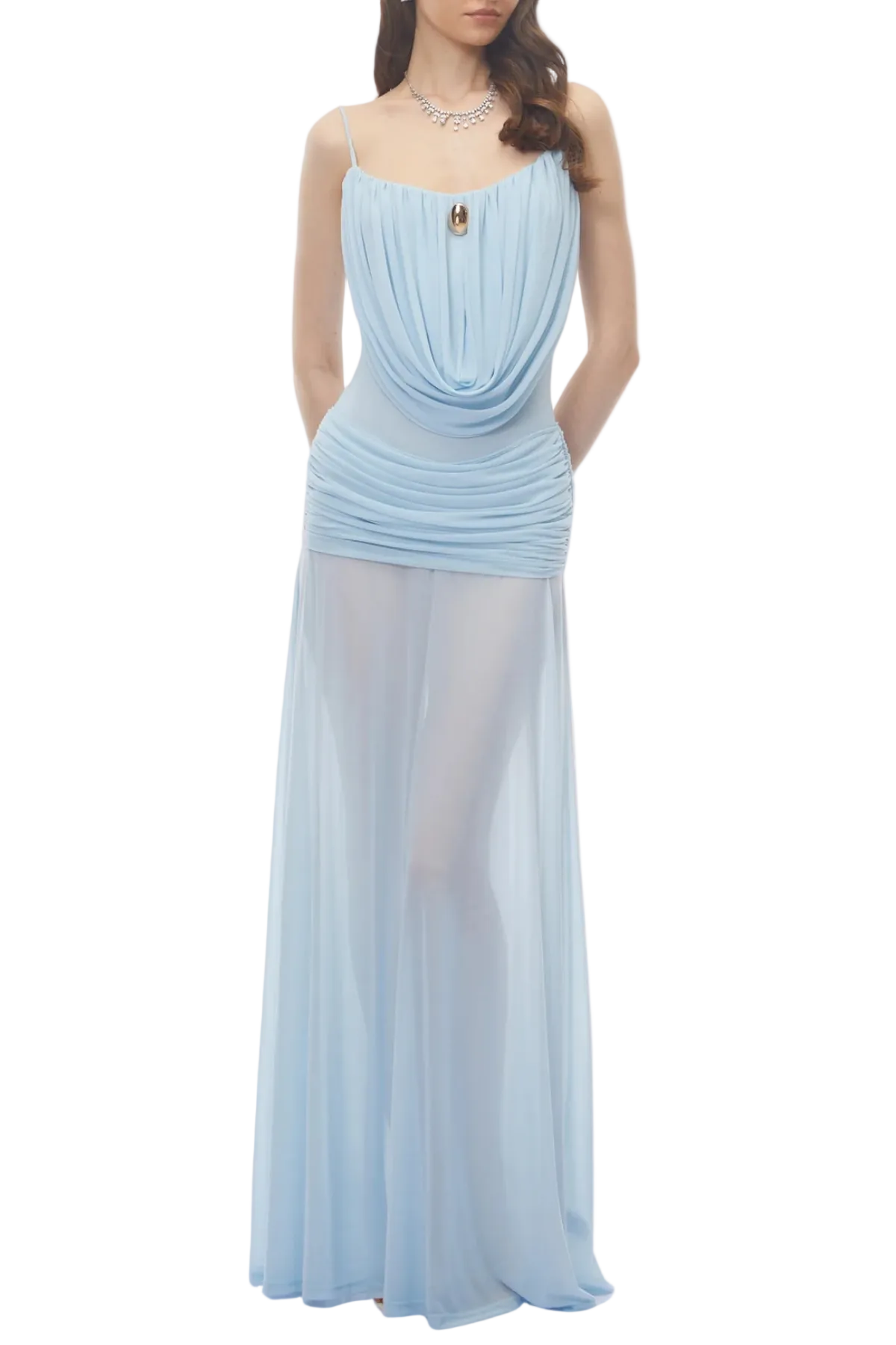 Neraos Draped Ruched Maxi Dress - Blue Avalabel