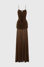 Neraos Draped Ruched Maxi Dress - Brown Avalabel
