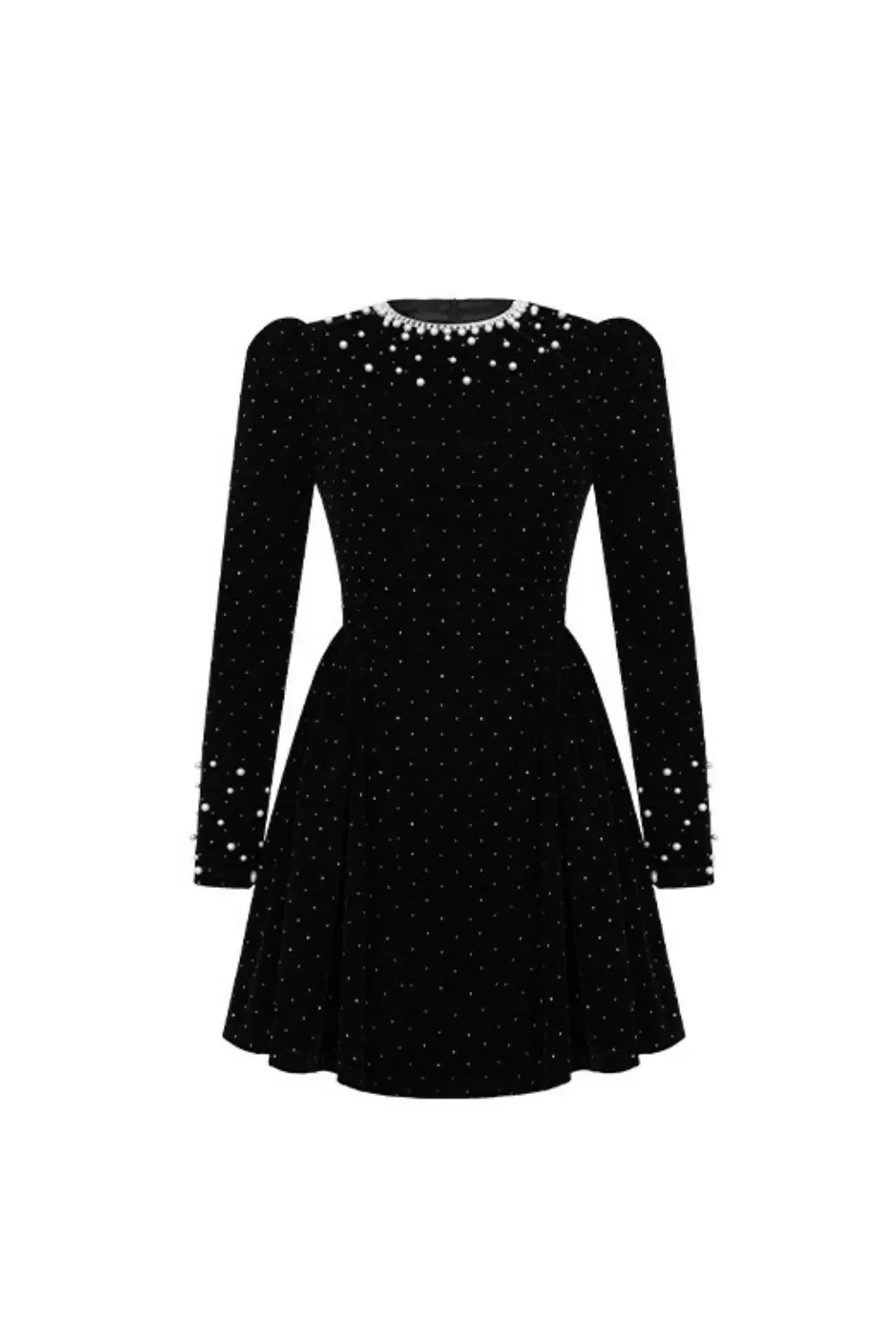 sheila black Beaded rhinestone-embellished flared mini dress Avalabel