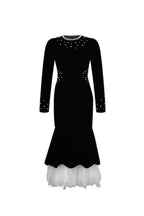zona black Beaded irregular hem velvet fishtail maxi dress Avalabel