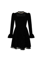 wendy Polka dots long sleeve velvet mini dress in black Avalabel