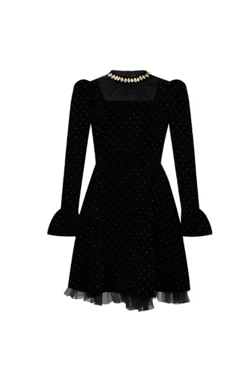 wendy Polka dots long sleeve velvet mini dress in black Avalabel