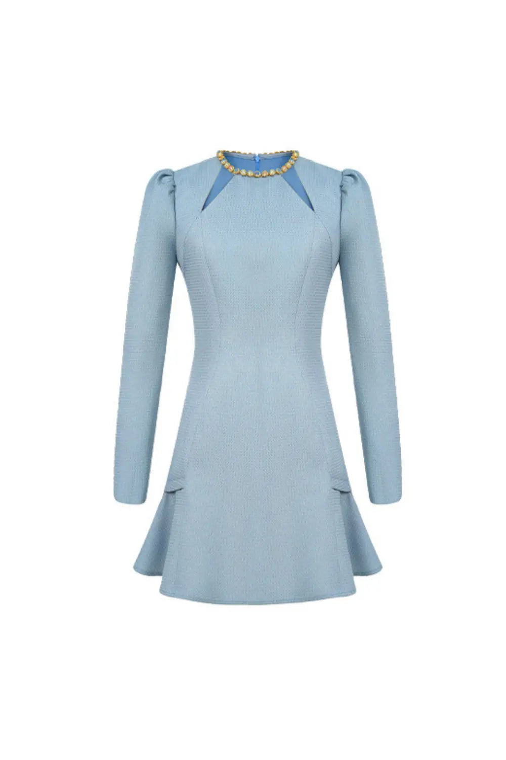 sylvia rhinestone neck cutout mini dress in blue Avalabel