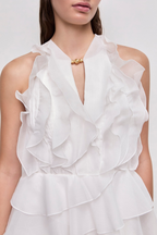 Nigella Halter Ruffle Maxi Dress - White Avalabel