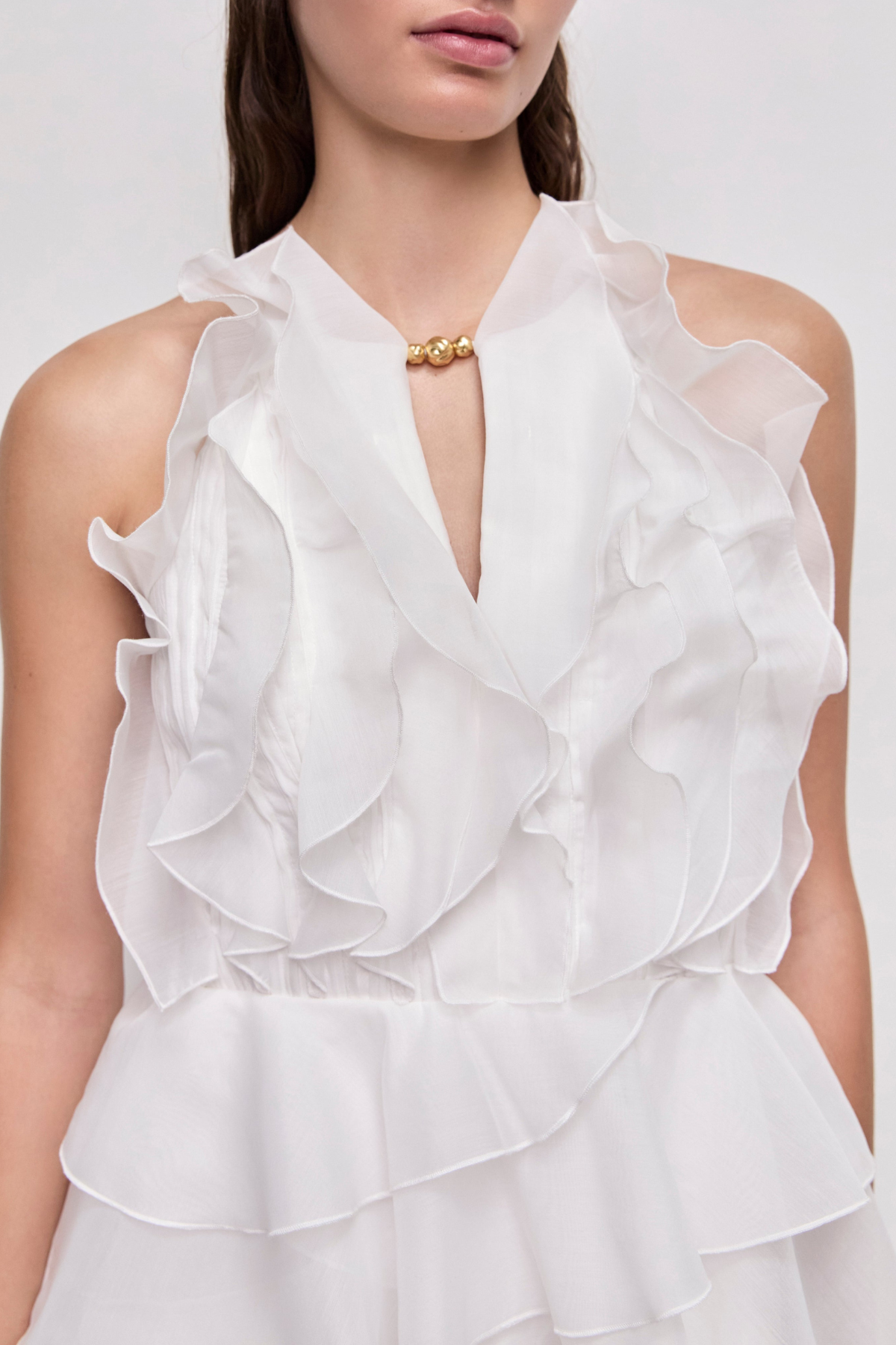 Nigella Halter Ruffle Maxi Dress - White Avalabel