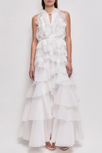 Nigella Halter Ruffle Maxi Dress - White Avalabel